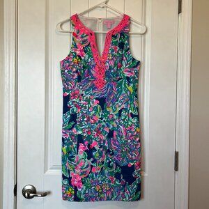 LILLY PULITZER Ryder Shift Dress Indigo Exotic Escapade Dress Size 00 Navy Pink